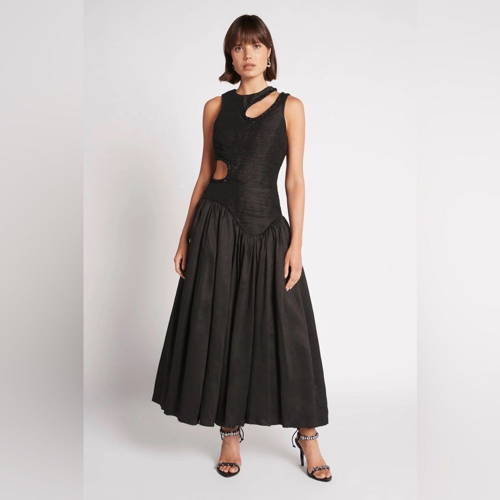 NWOT AJE Jolie Abstract Cut Out Sleeveless Beaded Midi Dress in Black size 6 US2